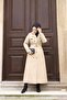 Seasonal Premium Double-Breasted Collar Lined Long Women's Hijab Trench Coat Cream - 6