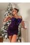 Women's Imported Sequin Sequin Fabric Front Bow Detail Necklace Included Lining Special Design Dress - 4