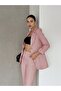 Dusty Pink Folded Sleeve Detail Blazer Jacket and Carrot Cut Pants Atlas Woven Fabric Suit - 2