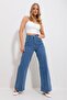 Ragazza 90's Medium Blue Lycra Palazzo Loose Leg Super High Waist Jean Pants - 4