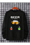 Unisex Looking for Beer Printed Black Sweatshirt - 3