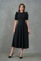 Stretchy Fabric Balloon Sleeve Round Neck Midi Length Flared Cut Black Evening Dress Homecoming Dress 092 - 5