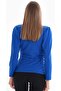 Women's Cobalt Blue Waist Belted Double Breasted Lapel Lycra Crepe Blouse - 5