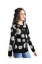 Uzun Kollu Önü Açık çiçek Desenli Kazak - Siyah - 3