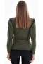 Women's Khaki Waist Belted Double Breasted Lapel Lycra Crepe Blouse - 5