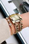 Special Boxed Chain Women Wristwatch 3 Atm Water Resistant Gold Color Steel Band + Bracelet Hmby2041C2 - 3