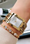 Women's Watch with Special Boxed Chain 3 Atm Waterproof Gold Color Steel Band + Bracelet Hmby2041C1 - 6