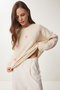 Heart Textured Oversize Knitwear Sweater Cream Lpf0066 - 5