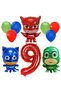 9 Years Old Red Numeral Pijamaskeliler Balloon Set - Pjmasks Concept Birthday Set - 5