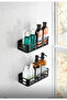 Set of 2 Bathroom Shower Shelf Shampoo Holder Soap Holder Black Sleep Rack Self-Adhesive Bathroom Organizer - 3