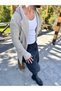 Cardigan Hooded Pocket Natural Cotton Loose Laser Cut Ripped Detailed Knitwear Long Poncho Cardigan - 8