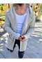 Cardigan Hooded Pocket Natural Cotton Loose Laser Cut Ripped Detailed Knitwear Long Poncho Cardigan - 9