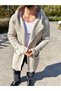 Cardigan Hooded Pocket Natural Cotton Loose Laser Cut Ripped Detailed Knitwear Long Poncho Cardigan - 5