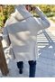 Cardigan Hooded Pocket Natural Cotton Loose Laser Cut Ripped Detailed Knitwear Long Poncho Cardigan - 7