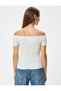 Madonna Collar Off-The-Shoulder T-Shirt Textured Short Sleeve Slim Fit - 4