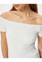 Madonna Collar Off-The-Shoulder T-Shirt Textured Short Sleeve Slim Fit - 5