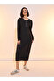 Textured Drop Shoulder Button Detail Midi Dress