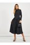 Pleated Drop Waist Detail A-Line Midi Dress
