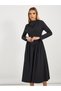 Pleated Drop Waist Detail A-Line Midi Dress - 2