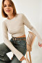 Women's Beige Finger-Looped Ribbed Blouse 0167 60261178 - 4