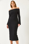 Women's Black Madonna Collar Spanish Sleeve Ribbed Dress 0201 60261176 - 5