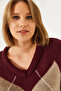 Women's Burgundy Premium Diamond Patterned Oversize Knitwear Sweater Ts241003 60261172 - 6