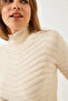Women's Beige Zigzag Knitted High-Neck Crop Knitwear Sweater 60261185 - 5