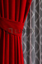 Red Pleatless Extraforated Flat Planting Background Curtain Single Wing 12477 - 5