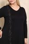 Women's Plus Size Black V-Neck Long Sleeve Jewel Print Detailed Long Dress 65N38436 - 3