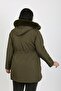 Women's Khaki Water Repellent Bondit Fabric Detachable Hooded Plus Size Coat - 4