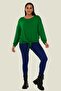 بلوزة نسائية كبيرة الحجم باللون الأخضر مع تفاصيل ربطة أمامية - 2