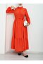 Half-Buttoned Dress with Elasticated Sleeves and Tie Waist -Pomegranate Flower - 2