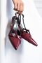 Women's Burgundy Patent Leather Biana Model Double Banded Buckle Detailed Open Evening Dress Stiletto Classic Heeled Shoes - 4