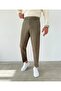 Khaki Elastic Waist Slim Fit Double Leg Fabric Trousers