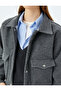 Classic Collar Snap Button Pocket Detailed Stamped Crop Jacket - 5