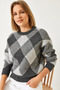 Women's Anthracite Square Patterned Knitwear Sweater 20011154 - 2