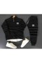 Unisex Three Lines Printed Half Zip Sweatshirt-Sweatpants Combination