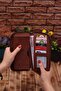 Unisex Leather Portfolio Card Holder Long Wallet with Tan Phone Compartment - 3
