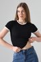 Combed Cotton Lycra Ribbed Collar and Sleeve Cuffs White Piping Cotton T-Shirt 21832 Black - 3