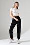 Women's Black Modal Fabric High Waist Double Pocket Soft Textured Rubber Leg Detailed Sweatpants - 3
