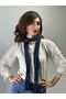 130X40 cm Beaded Combed Cotton Soft Women's Scarf Shawl Dark Blue - 2