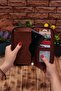 Unisex Leather Portfolio Card Holder Long Wallet with Tan Phone Compartment - 2