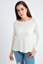 Women's Ecru Boat Neck Sweater with Side Slits