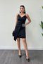 Satin Fabric Beading Detail Dress - Black