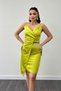 Satin Fabric Beading Detail Dress - Pistachio Green - 3