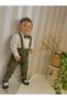 Green Cotton Salopet Suit Classic Long Sleeve Shirt with Bow Tie - 2