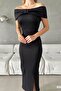 Black Scuba Fabric Collar Detailed Long Dress