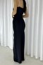 Black Scuba Fabric Strap Stone Detail Slim Strap Slit Evening Dress - 3