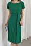 Green Crepe Fabric Pleated Dress