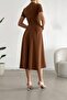 Brown Short Sleeve Pocket Long Crepe Fabric Dress - 3